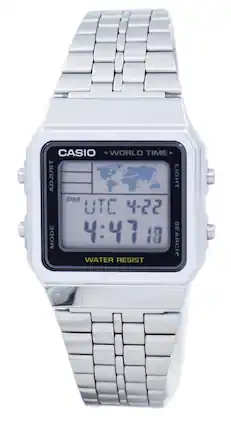 Casio - Alarm World Time Digital A500WA-1DF Men's Watch Stainless Steel 30M - Silver