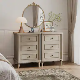 Bestier - Set of 2 Farmhouse Mid-Century Nightstands with Charging Station, Wood Gourd Legs, Rounded Corners, USB & USB-C Ports - Sunlit Oak