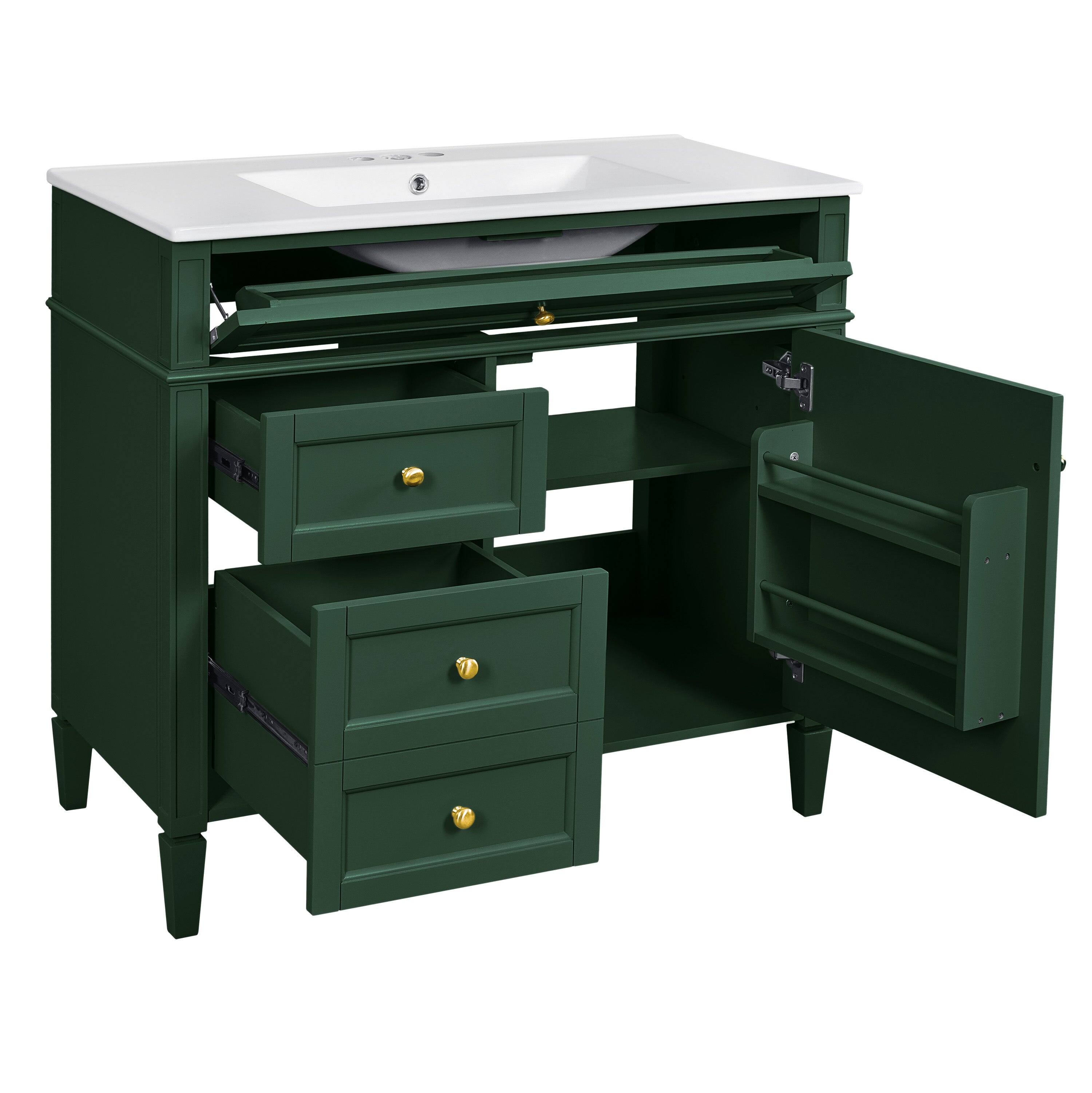 Alt View 9. Boyel Living - 36 Inch Modern Bathroom Vanity with Ceramic Sink Three Drawers Garnet Green - Green.