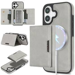 Dteck - Detachable Wallet Case for Apple iPhone 16 Plus,Premium PU Leather Flip Card Holder Stand Shockproof Mag Safe Cover - Gray