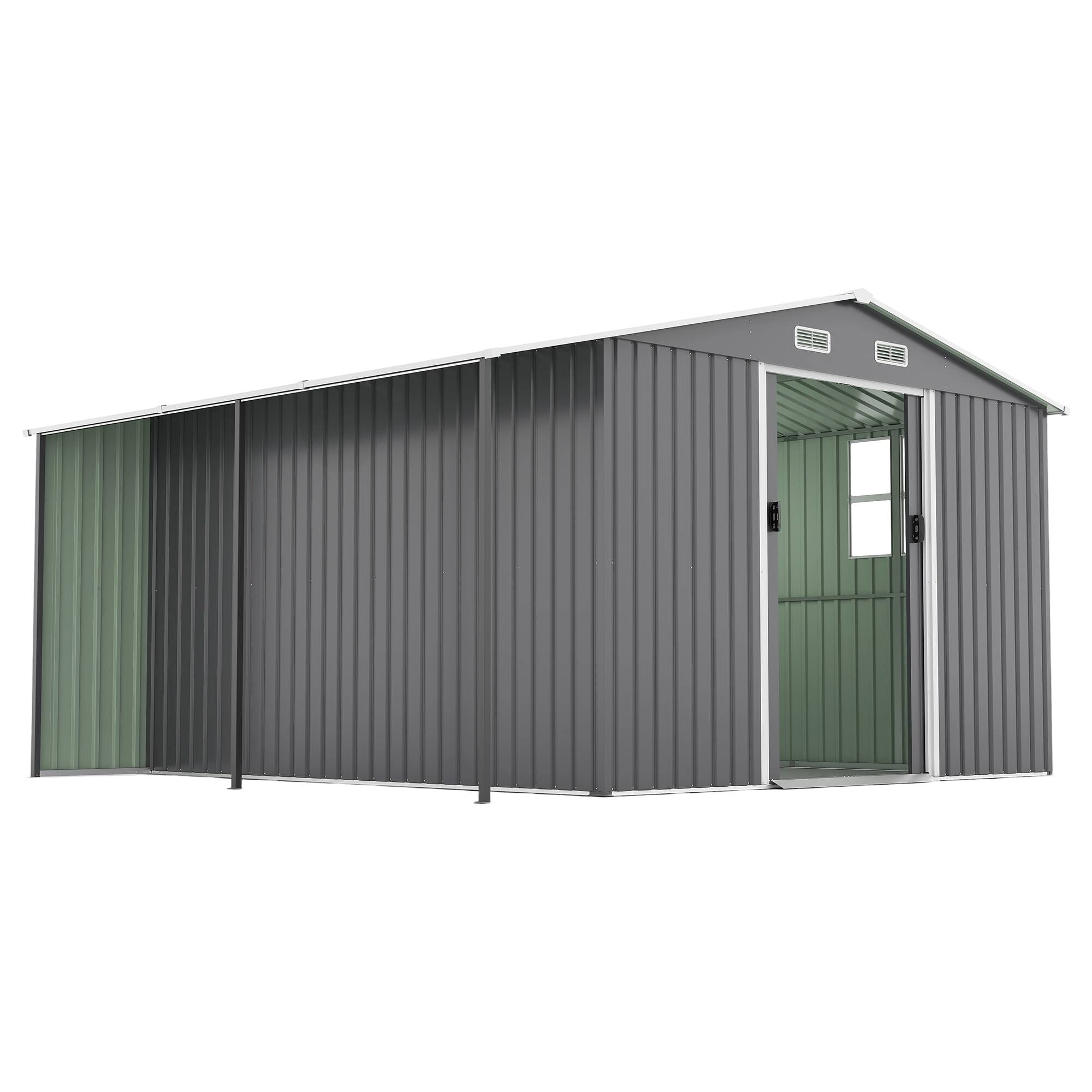 Alt View 4. Mondawe - 10x12 Ft Outdoor Storage Shed with Dual-Zone Design for Tools and Firewood and Window - Dark Gray.
