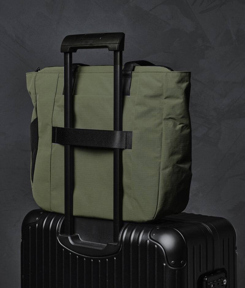 Back. ALPAKA - Metro Tote Laptop Tote Bag for Work, Work Tote Fits 16" MacBook Pro, Side Bottle Pocket, Weather-Resistant, Key Tether - Green Axoflux 210D.