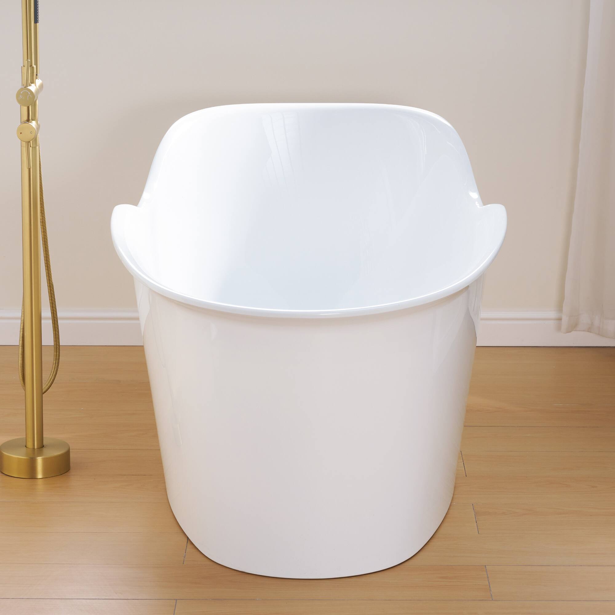 Angle. WELLFOR - Wave 66 in. Acrylic Flat Bottom Double Ended Freestanding Soaking  Bathtub with Drain and Overflow - White.