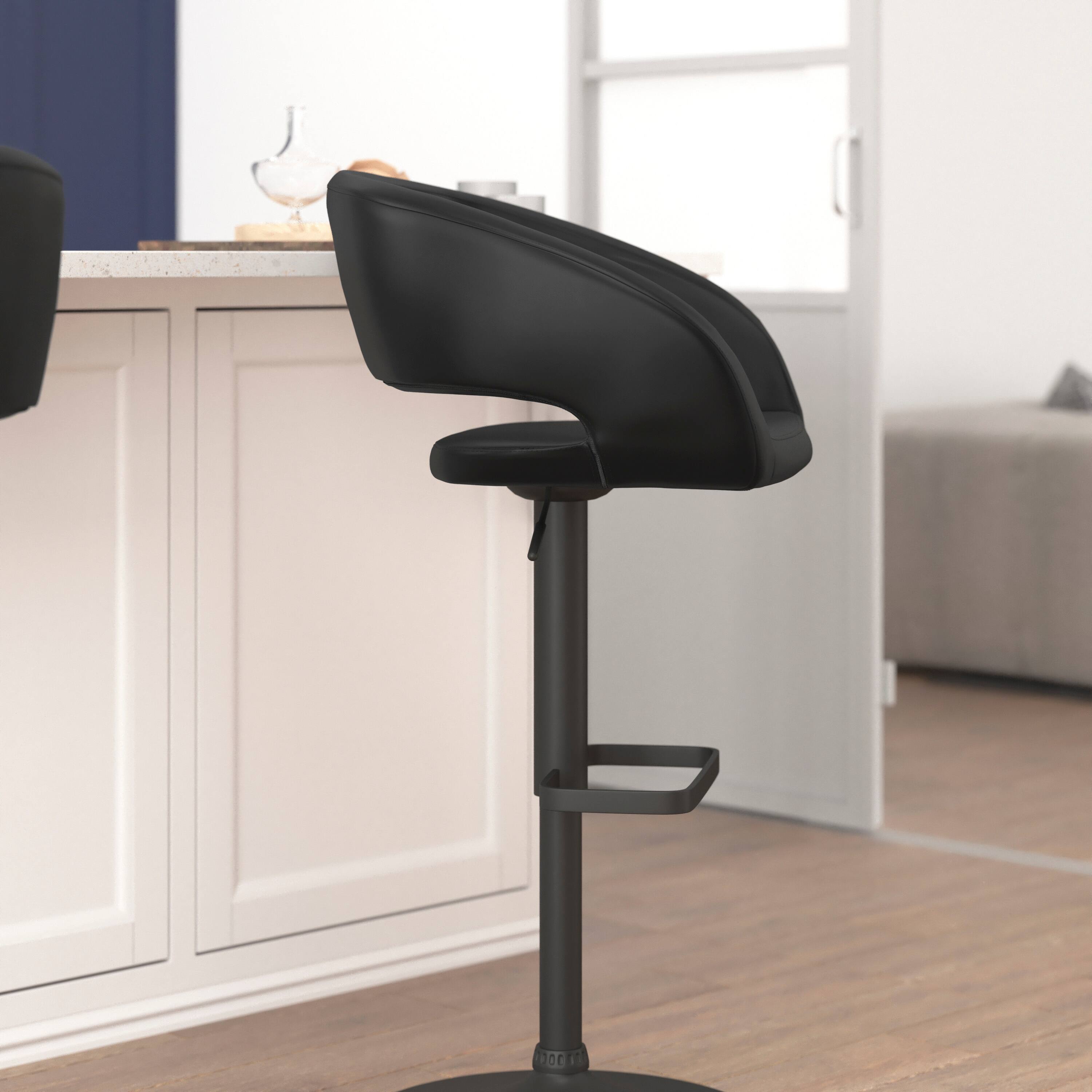 Alt View 1. Flash Furniture - Erik Contemporary Black Vinyl Adjustable Height Barstool with Rounded Mid-Back and Black Base - Black.