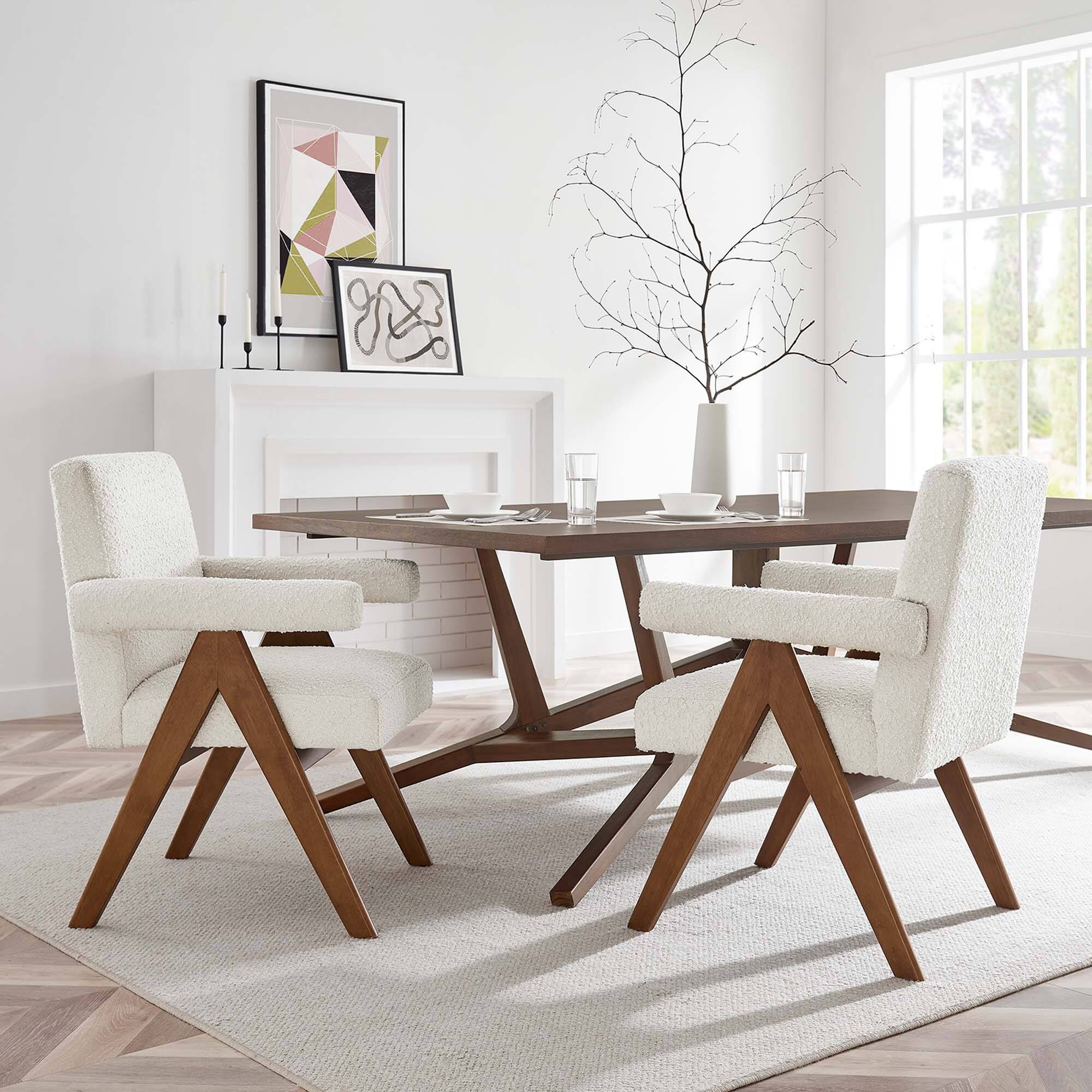 Alt View 5. Modway - Lyra Boucle Fabric Dining Room Chair Set of 2 by Modway - White.