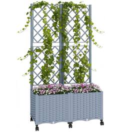 Outsunny - Planter Box with Trellis, Self Watering Raised Garden Bed with Lockable Wheels, 56.3" Trellis Privacy Planter