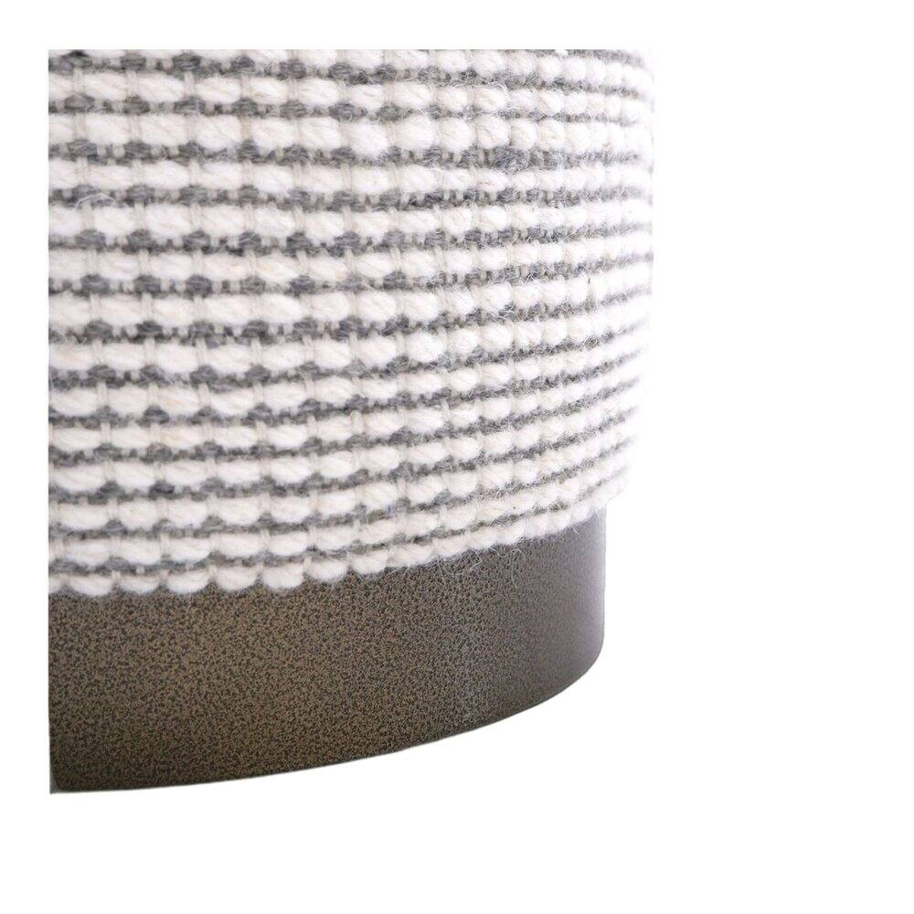 Alt View 1. Carolina Chair & Table - Handwoven Kratus Hammered Metal Storage Ottoman - Ivory & Grey.