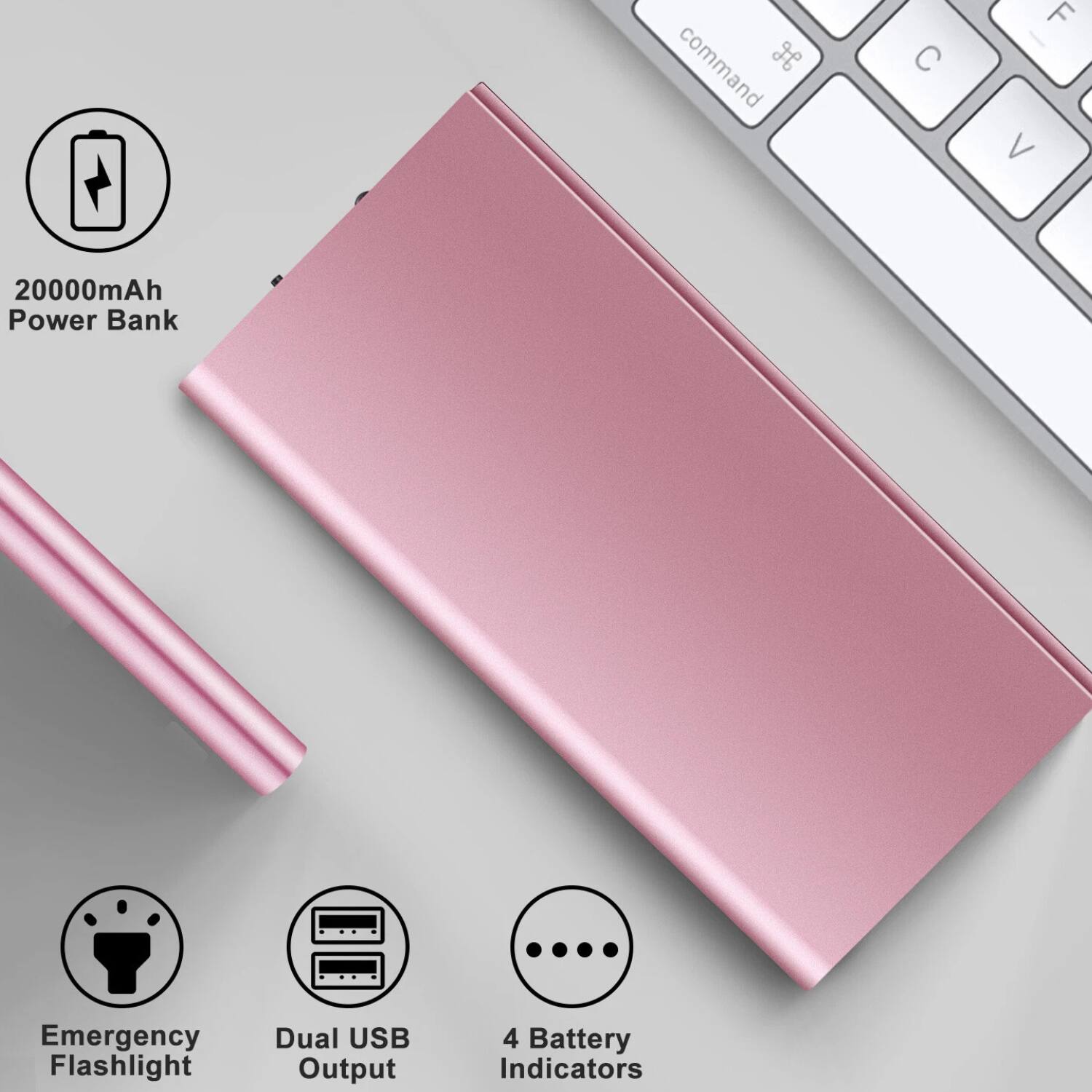 - 20000mAh Power Bank
- Emergency Flashlight
- Dual USB Output
- 4 Battery Indicators