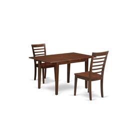 East West Furniture - 3 Pc Kitchen dinette set - Table with Leaf and 2 Kitchen Chairs - Mahogany