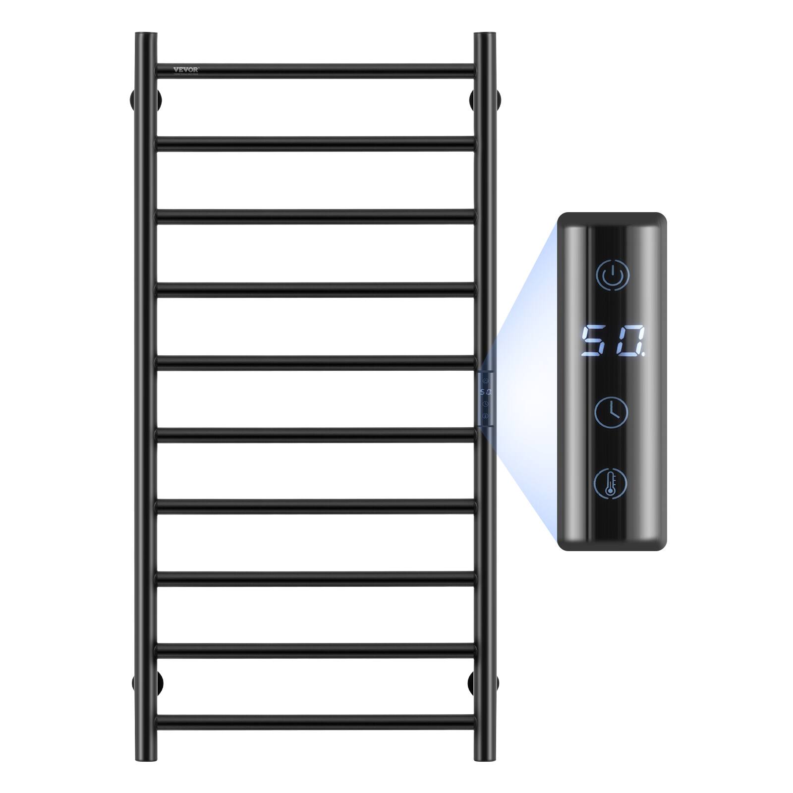 Front. VEVOR - 10 Bars Towel Warmer Rack, Wall Mounted Heated Towel Rack for Bathroom, IPX5 Waterpoof Towel Heater Rack - Black.