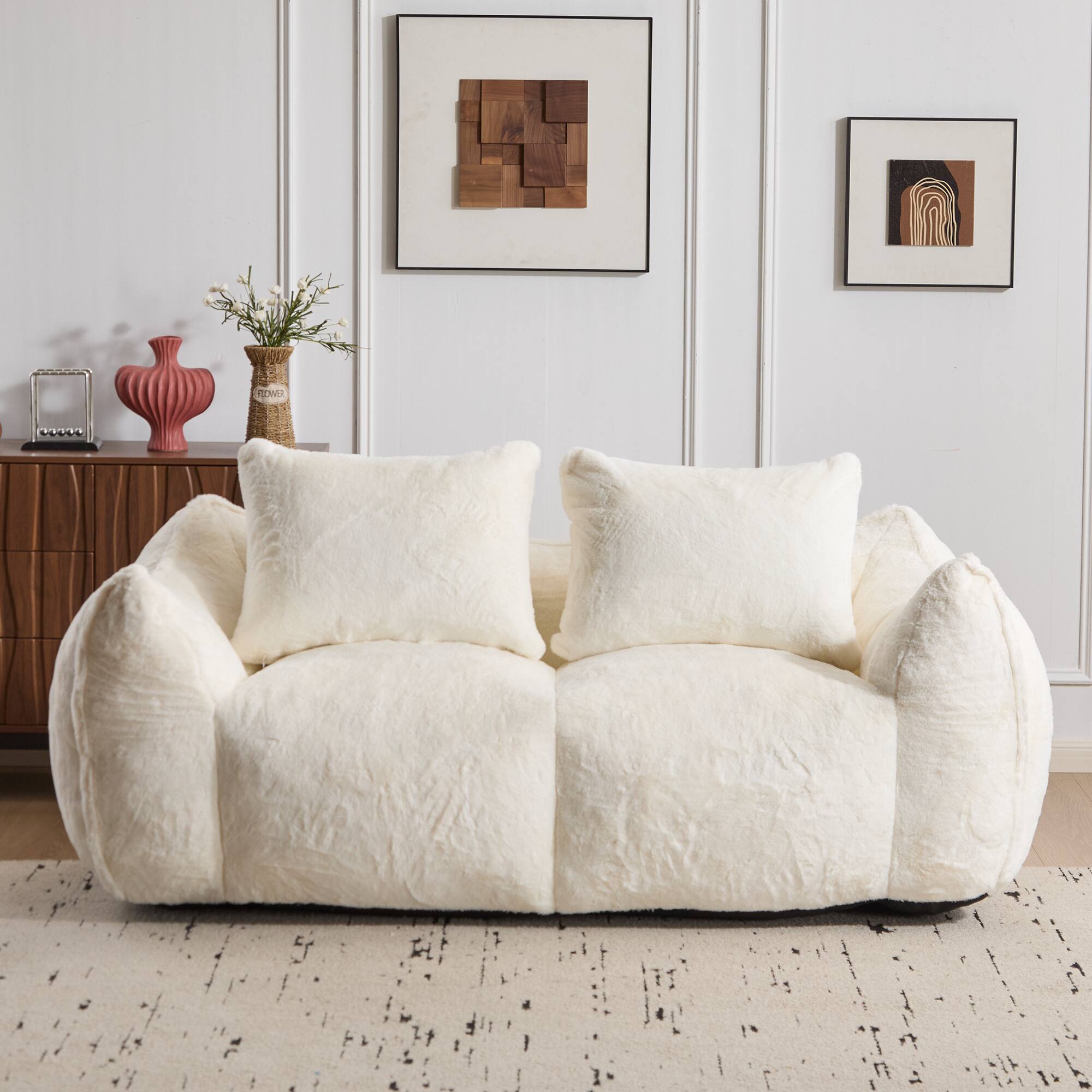 Angle. LOVMOR - 75 Inch Faux Fur Bean Bag Chairs For Living Room Bedroom Reading Plush Cozy Soft Indoor Lounge Seating Comfort - White.