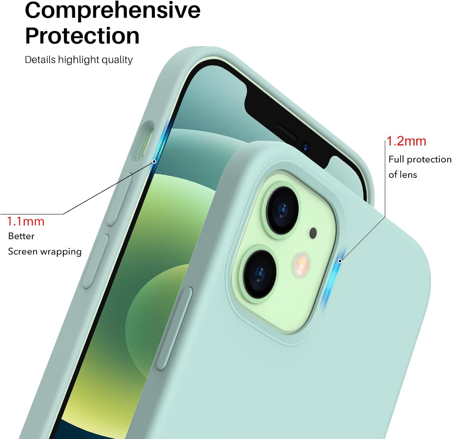 Comprehensive Protection Details highlight quality 1.2mm Full protection of lens 1.1mm Better Screen wrapping
