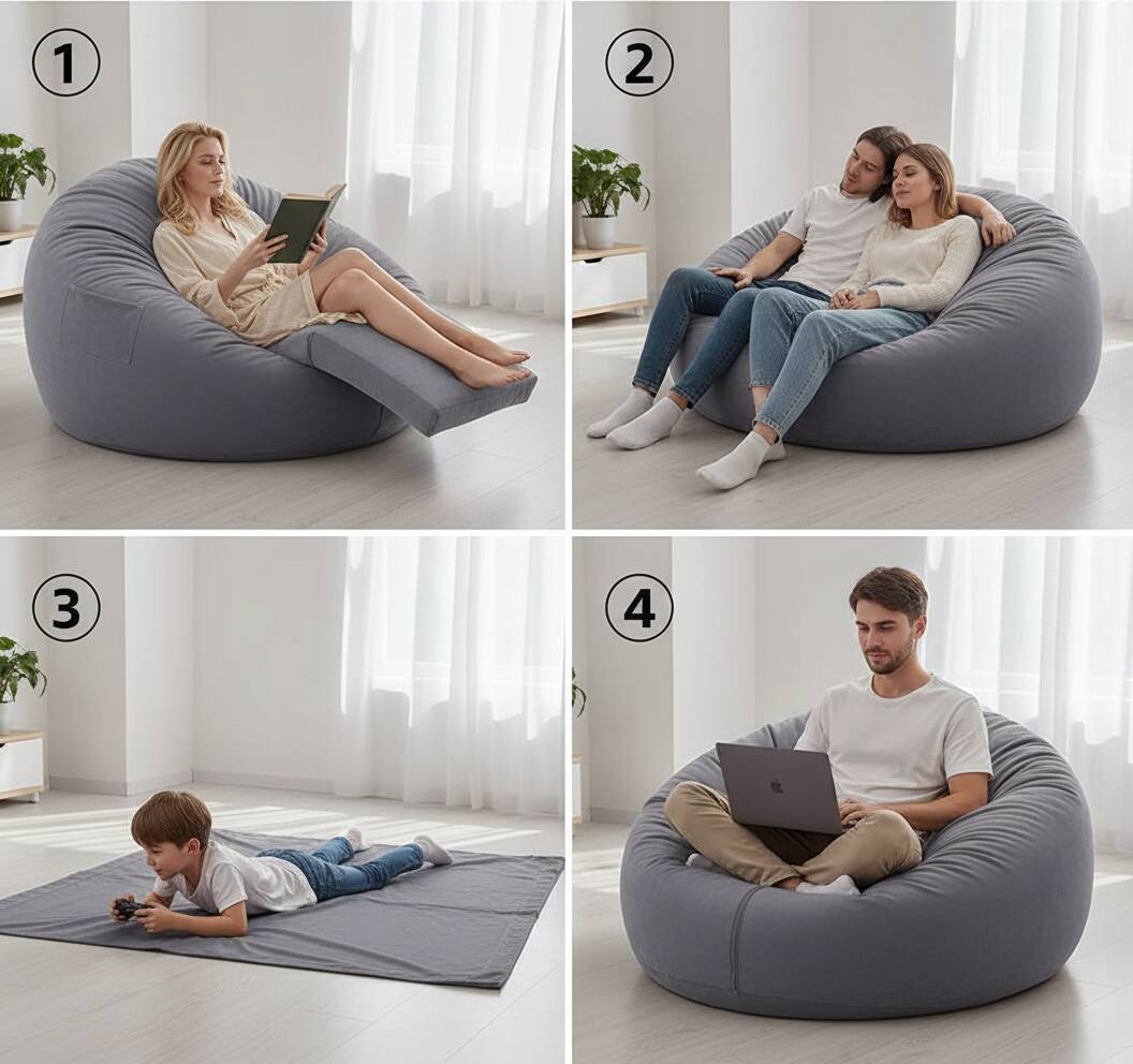 Alt View 5. AOITUN - 4Ft Bean Bag Chair for Dorms with Gel Foam Support, Memory Foam Comfort - Gray.