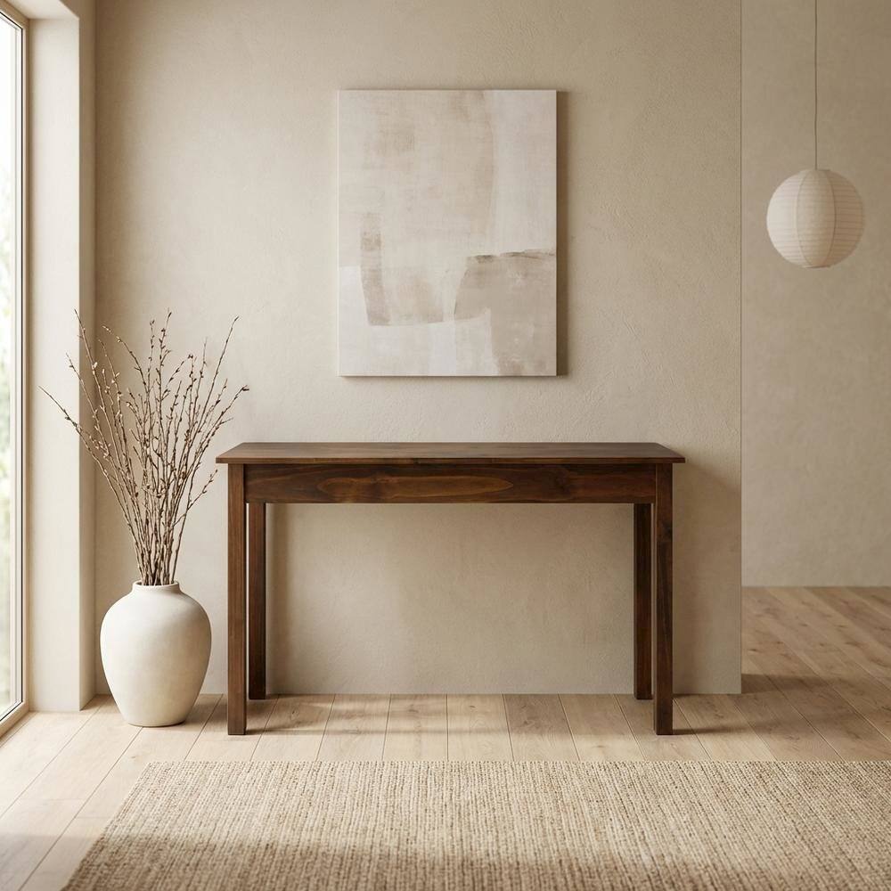 Alt View 4. FurniFact - Wooden console table with concealed drawer for stylish storage - Warm Brown.
