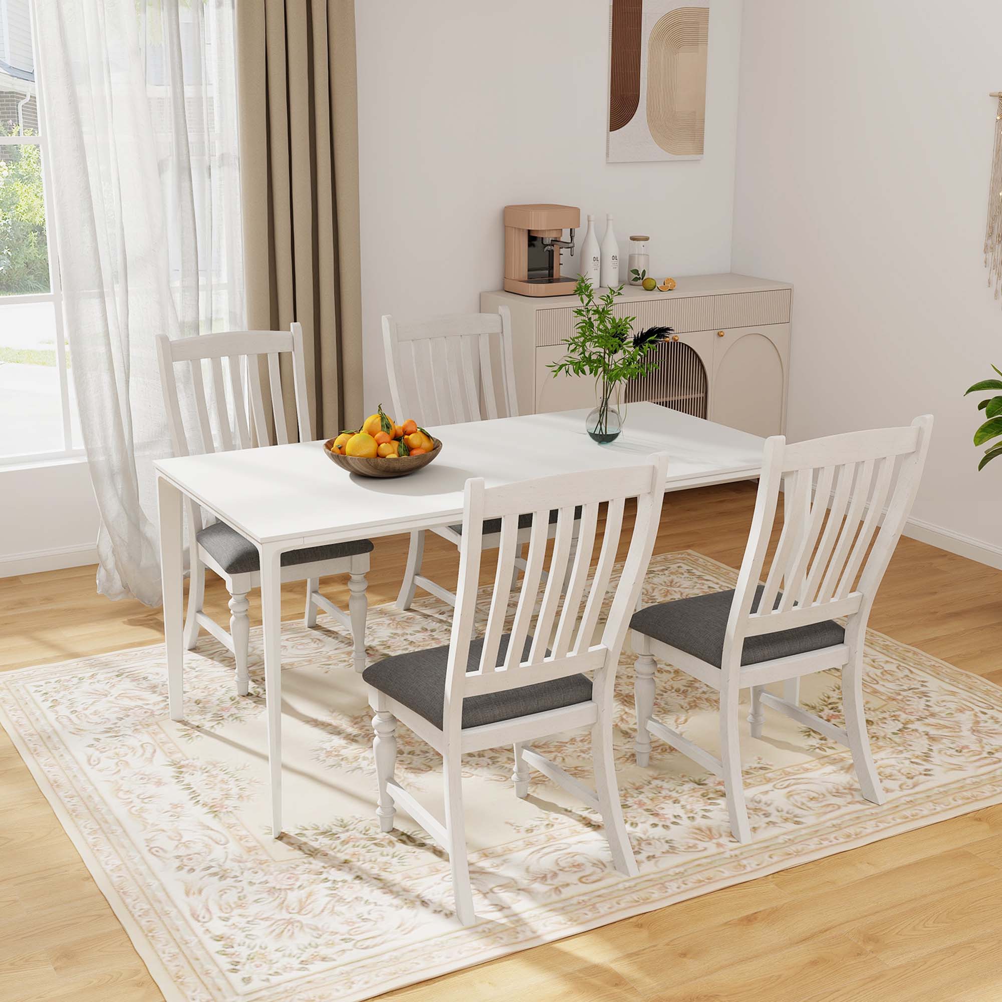 Alt View 1. Costway - Costway Set of 4 Dining Chairs with Solid Wood Legs & Padded Seat Kitchen Side Chair - White,Grey.