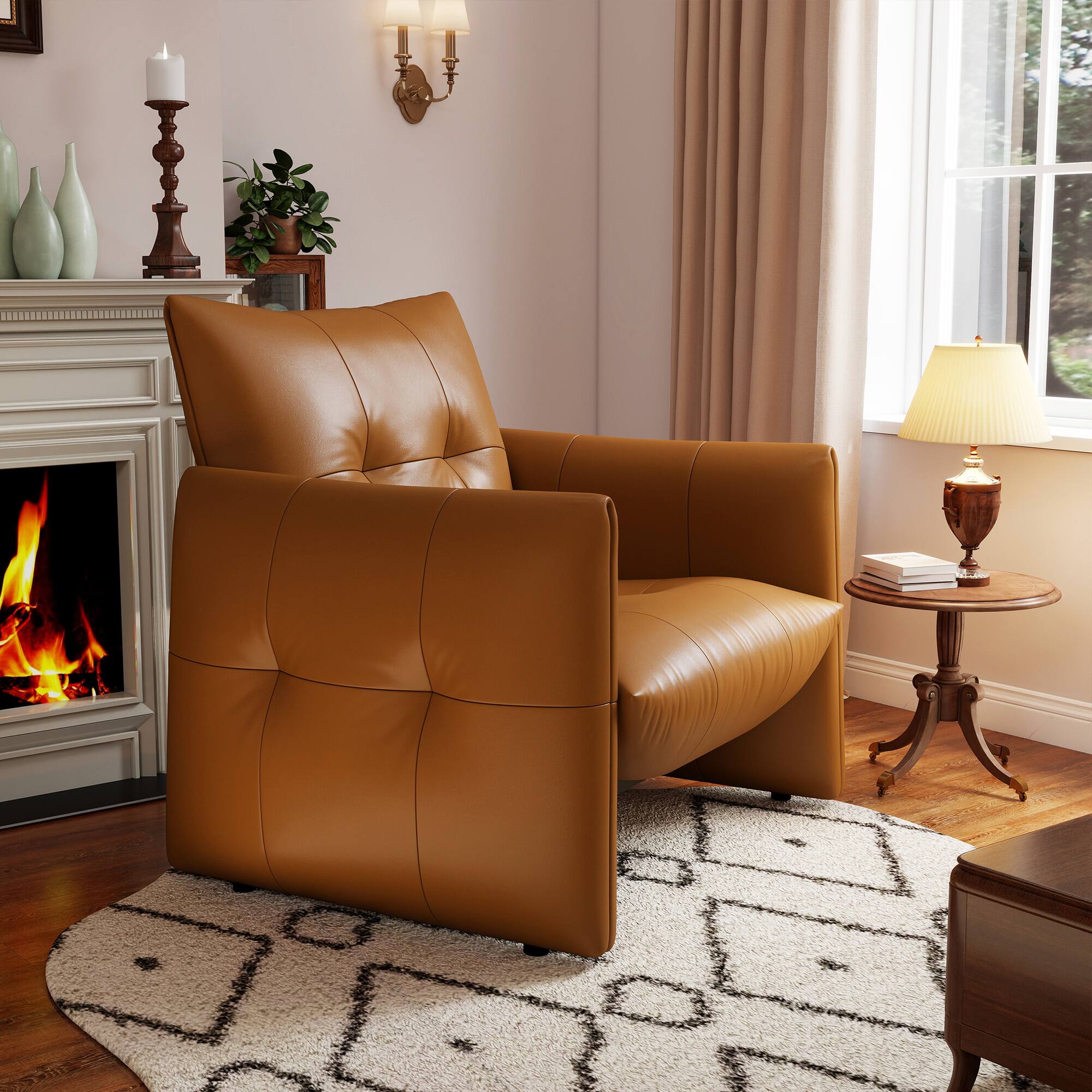 Alt View 1. luck idea - 34.64" Lounge Accent Chair Sofa, Faux Leather Upholstered Armchair with Thick Cushion & Solid Wood Frame - Orange.