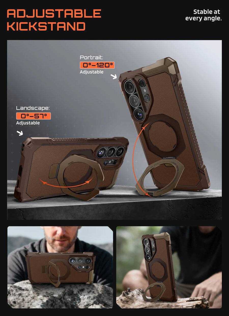 ADJUSTABLE KICKSTAND  
Stable at every angle.  

Portrait: 0°-120° Adjustable  
Landscape: 0°-57° Adjustable