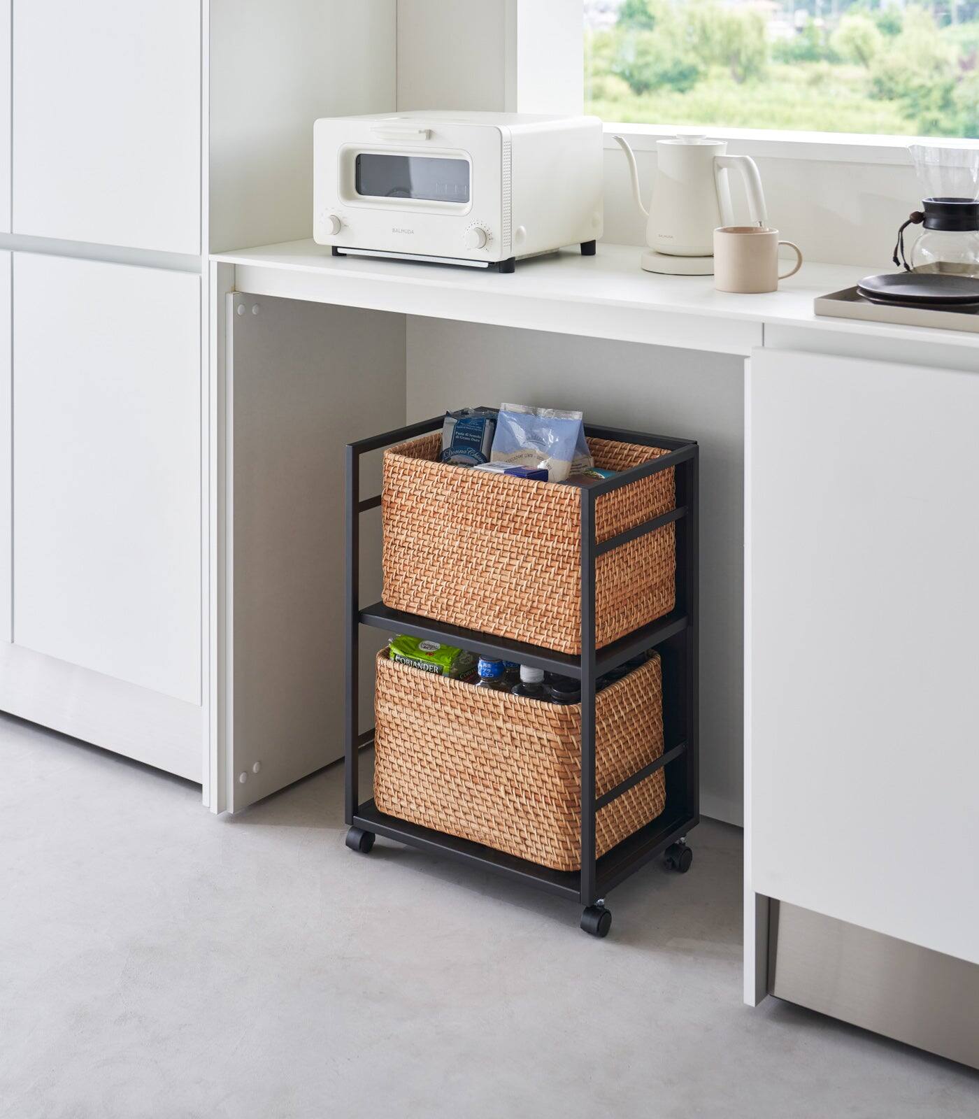 Alt View 6. Yamazaki Home - Two-Tier Hideaway Storage Cart (24" H)  - Steel - Black.