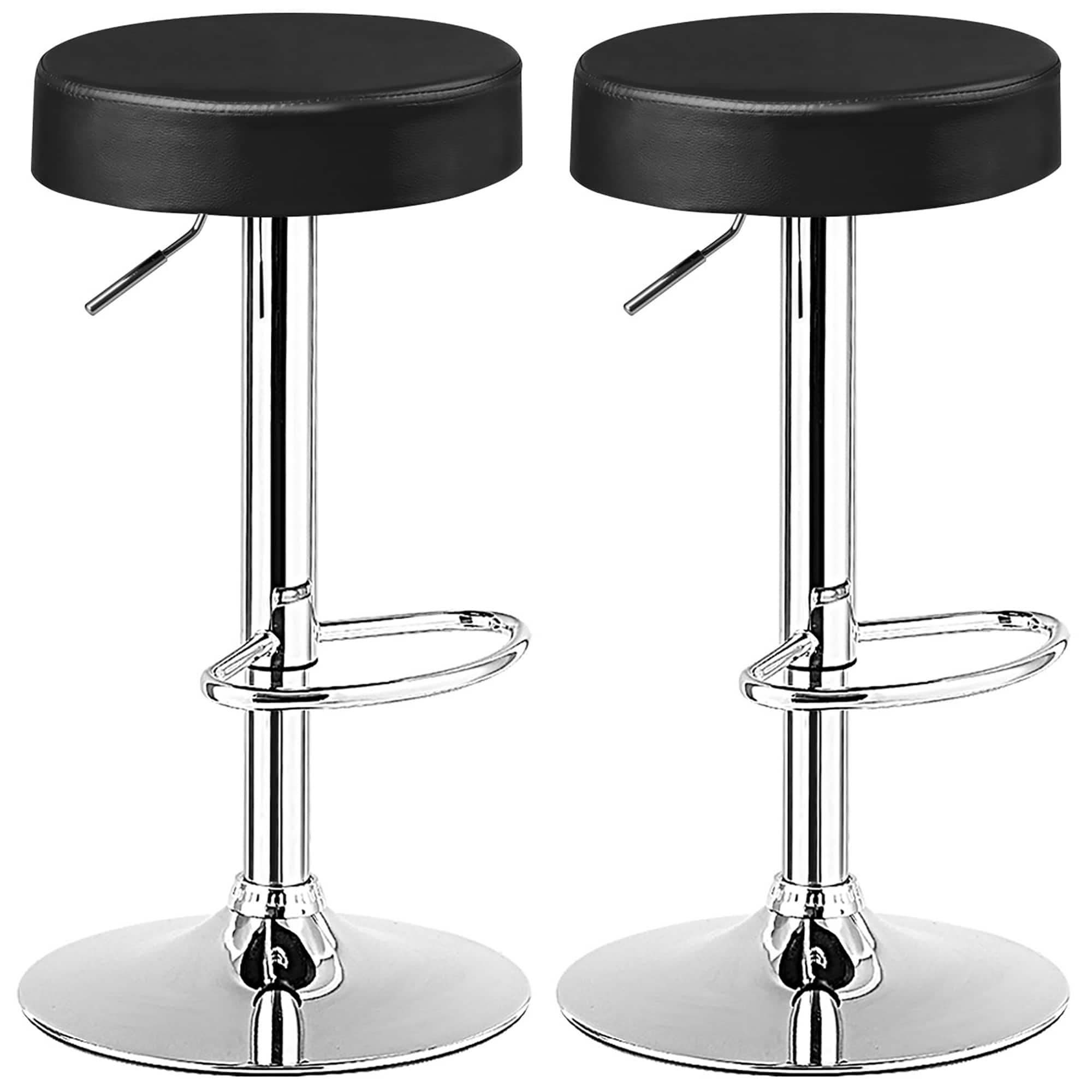 Front. Costway - Costway Set of 2 Round Bar Stool Adjustable Swivel Pub Chair W/ Footrest Steel Backless - Black.