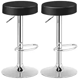 Costway - Set of 2 Round Bar Stool Adjustable Swivel Pub Chair W/ Footrest Steel Backless - Black