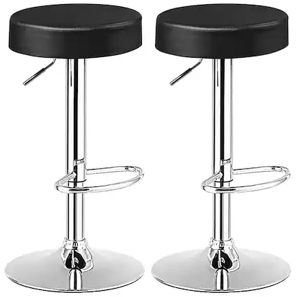 Front. Costway - Costway Set of 2 Round Bar Stool Adjustable Swivel Pub Chair W/ Footrest Steel Backless - Black.