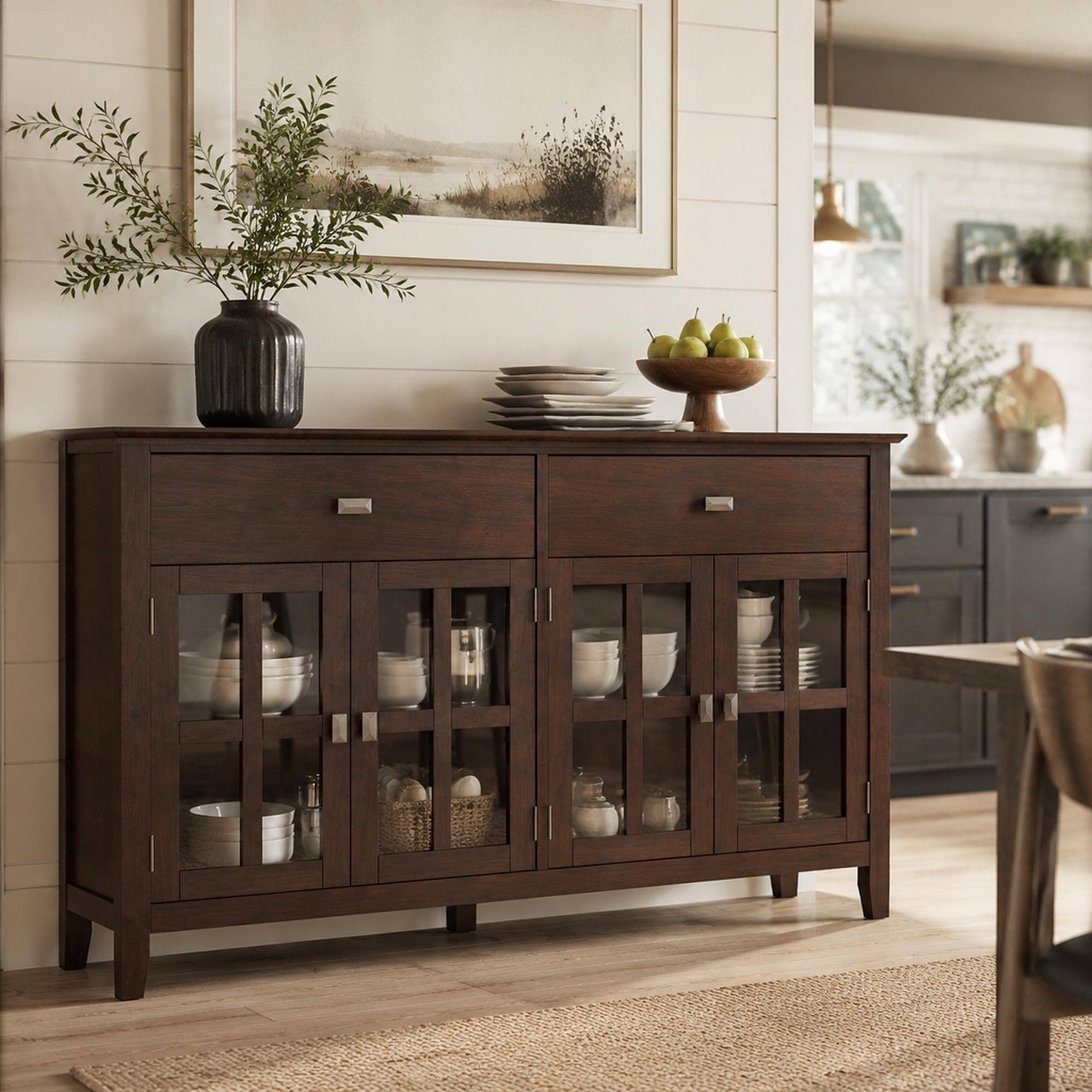 RYHNUYNE Freestanding Artisan Solid Wood 4 Door Sideboard Buffet ...