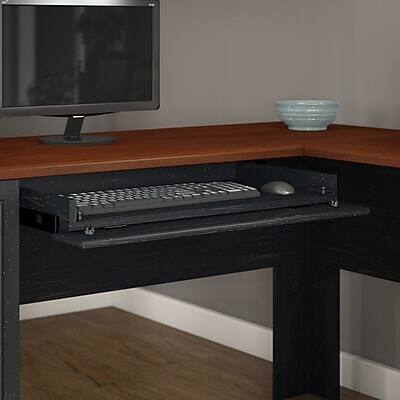 Alt View 5. Bush Furniture - 60"W L Shaped Desk with Drawers and Storage Cabinet(WC53930-03K) - Antique Black/Hansen Cherry.