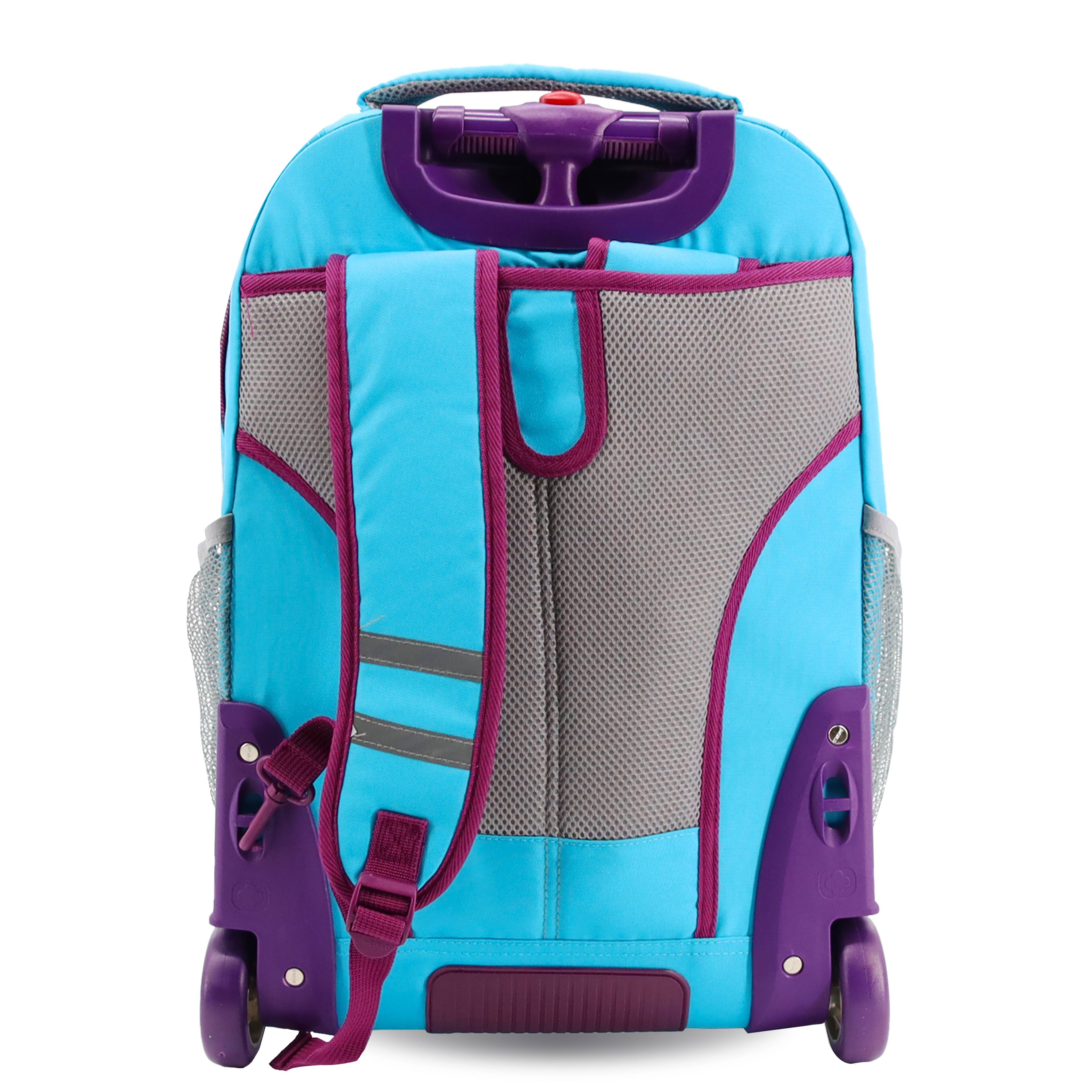 Back. J World - J World Unisex Sundance 20" Rolling Backpack with Laptop Sleeve for School and Travel, Sky Blue - SKY BLUE.