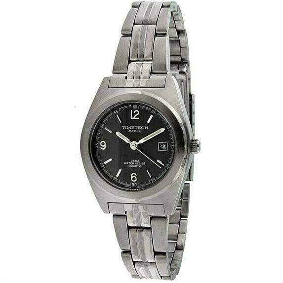 Timetech - Women's Water Resistant Steel Small Face Barcelet Watch with Date Window - Silver