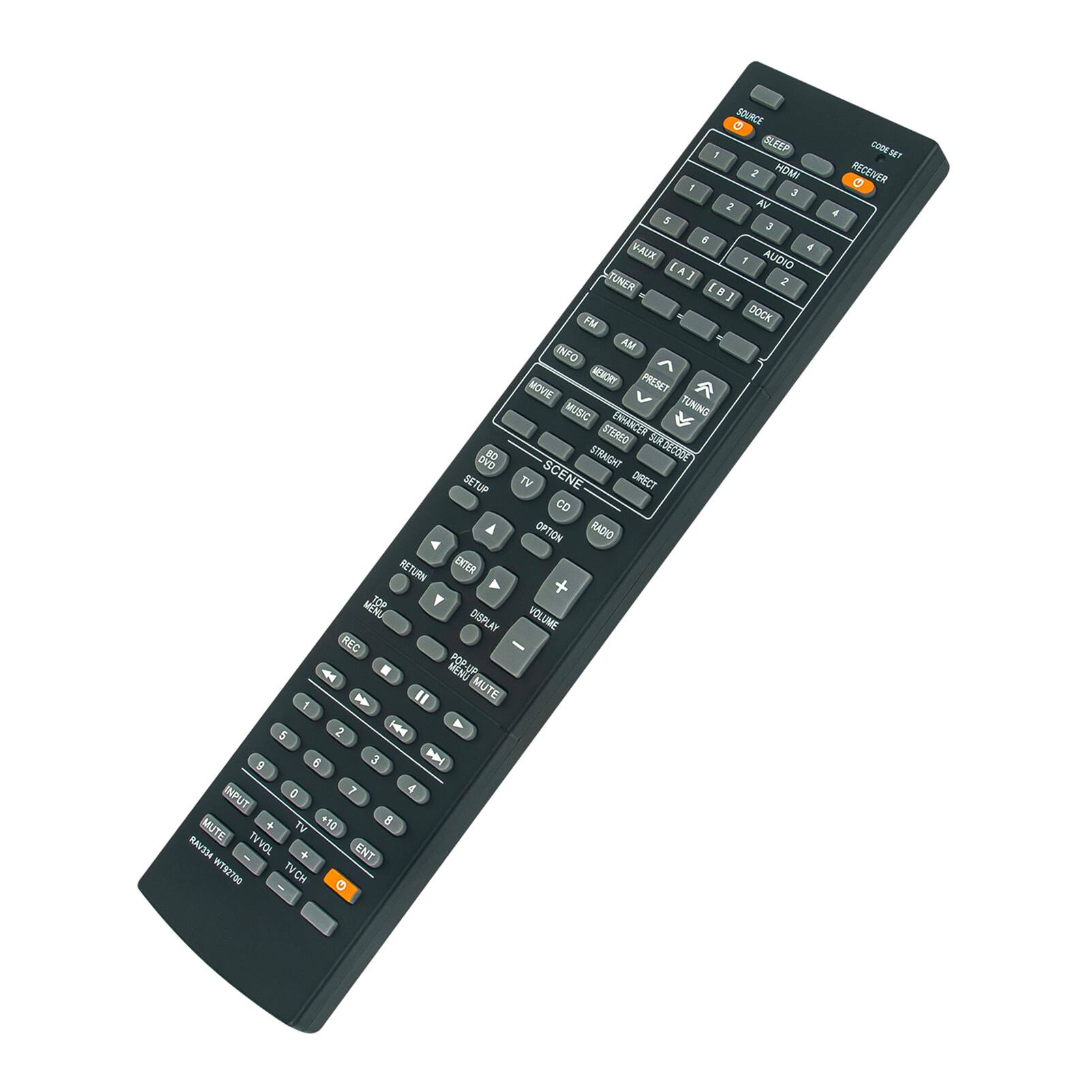 Sure, here is the corrected and grouped text from the image:

---

**Top Section:**
- SOURCE
- SLEEP
- CODE SET
- REC/SET

**Number Pad:**
- 1 2 3
- 4 5 6
- 7 8 9
- 0

**Middle Section:**
- AV 1
- AV 2
- AV 3
- AV 4
- AUX
- AUDIO 1
- AUDIO 2
- DOCK
- FM
- AM
- INFO
- PRESET
- TUNING
- STEREO
- SCENE
- DIRECT
- DVD
- CD
- RADIO
- RETURN
- MENU
- VOLUME
- MUTE
- DISPLAY
- REC
- ENTER

**Bottom Section:**
- TV
- TV VOL
- TV CH
- TV CH+
- TV CH-
- TV CH
- TV CH
- TV CH
- TV CH
- TV CH
- TV CH
- TV CH
- TV CH
- TV CH
- TV CH
- TV CH
- TV CH
- TV CH
- TV CH
- TV CH
- TV CH
- TV CH
- TV CH
- TV CH
- TV CH
- TV CH
- TV CH
- TV CH
- TV CH
- TV CH
- TV CH
- TV CH
- TV CH
- TV CH
- TV CH
- TV CH
- TV CH
- TV CH
- TV CH
- TV CH
- TV CH
- TV CH
- TV CH
- TV CH
- TV CH
- TV CH
- TV CH
- TV CH
- TV CH
- TV CH
- TV CH
- TV CH
- TV CH
- TV CH
- TV CH
- TV CH
- TV CH
- TV CH
- TV CH
- TV CH
- TV CH
- TV CH
- TV CH
- TV CH
- TV CH
- TV CH
- TV CH
- TV CH
- TV CH
- TV CH
- TV CH
- TV CH
- TV CH
- TV CH
- TV CH
- TV CH
- TV CH
- TV CH
- TV CH
- TV CH
- TV CH
- TV CH
- TV CH
- TV CH
