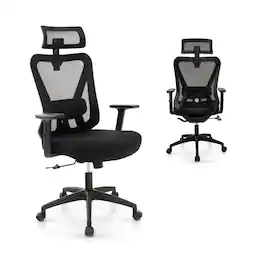 SlickBlue - Mesh Ergonomic Office Chair with Adjustable Swivel and Rocking Backrest - Black