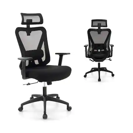 Front. SlickBlue - Mesh Ergonomic Office Chair with Adjustable Swivel and Rocking Backrest - Black.