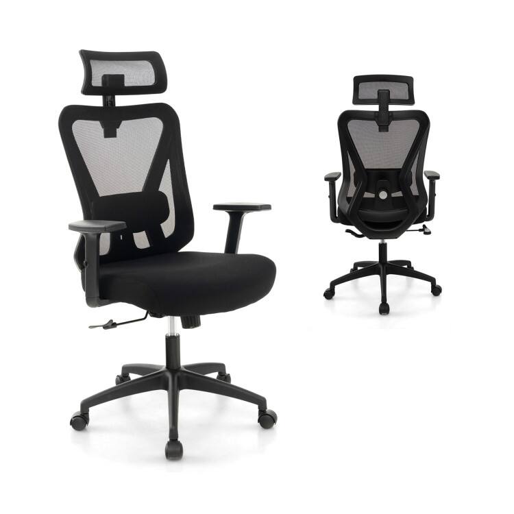 Front. SlickBlue - Mesh Ergonomic Office Chair with Adjustable Swivel and Rocking Backrest - Black.