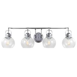Jonathan Y - Shirley 34" 4-Light Farmhouse Industrial Metal LED Vanity Light with Seeded Glass Globe Shades - Chrome