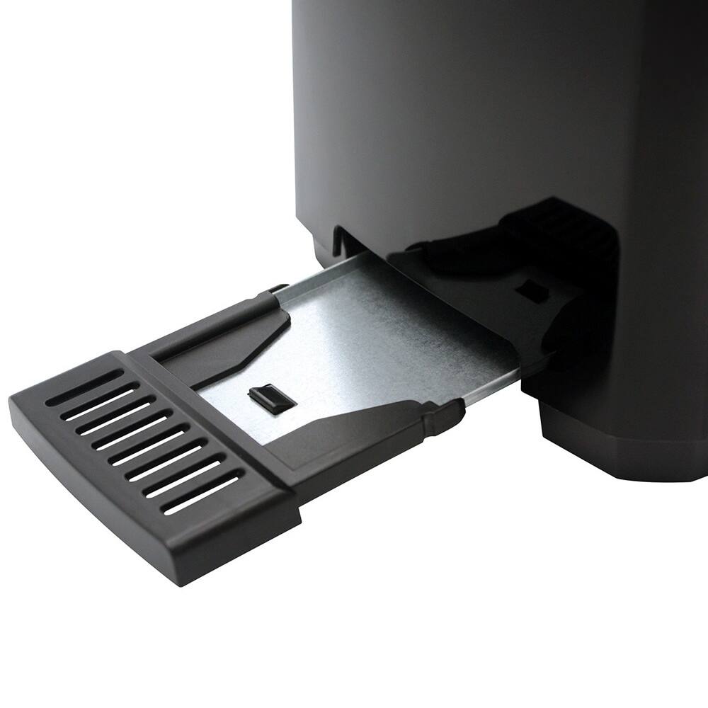 Left. Premium Levella - 2-Slice 7-Shade Stainless Steel Toaster in Black with Reheat, Defrost and Cancel Functions - Black with Stainless Steel Sides.