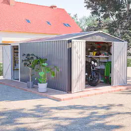 Loheer - 10x14 Outdoor Metal Storage Shed Waterproof Garden Tool Shed with Lockable Doors for Backyard Patio Light Gray