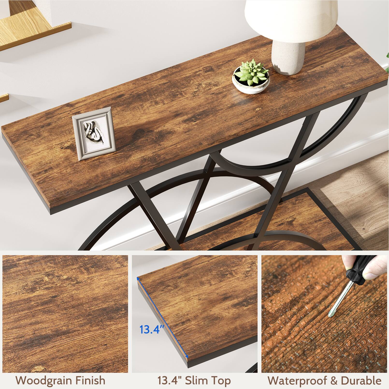 13.4" Woodgrain Finish  
13.4" Slim Top  
Waterproof & Durable