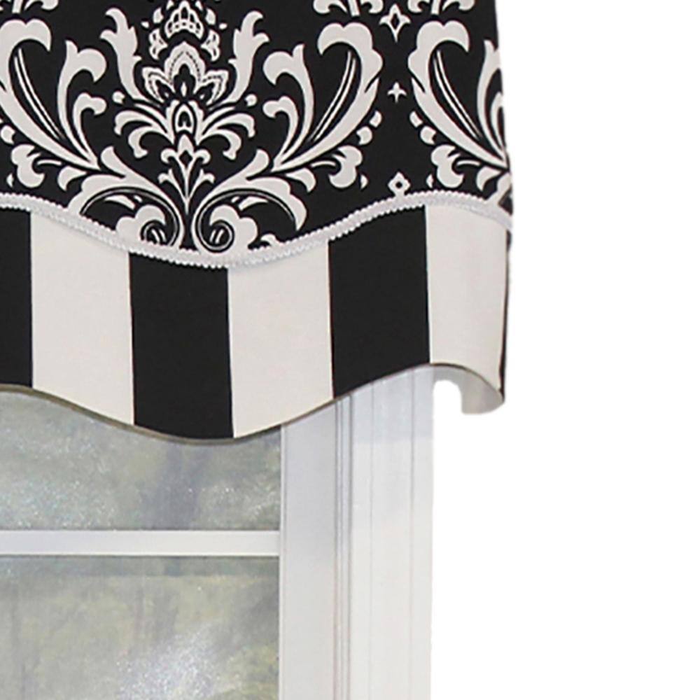 Left. RLF Home - RLF Home Ozbourne Glory Valance Black. 3" Rod Pocket, Layered, Trimmed. 50" x 16" - Black.