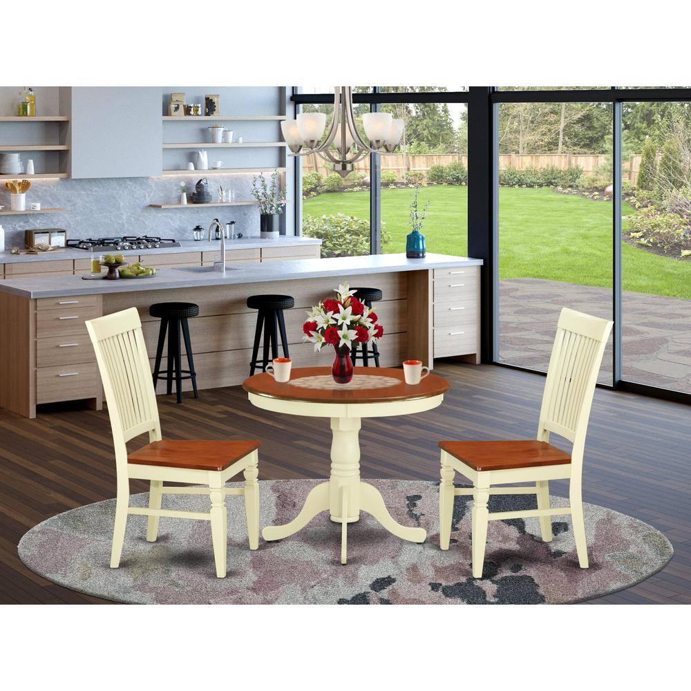 Back. East West Furniture - Dining Room Set Buttermilk & Cherry - Brown.