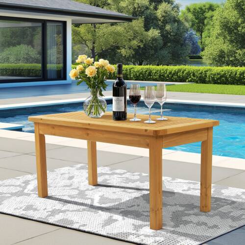 Front. Winado - 35in Patio Wooden Coffee Accent Side Table for Indoor/Outdoor Resistant Table Furniture - Teak.