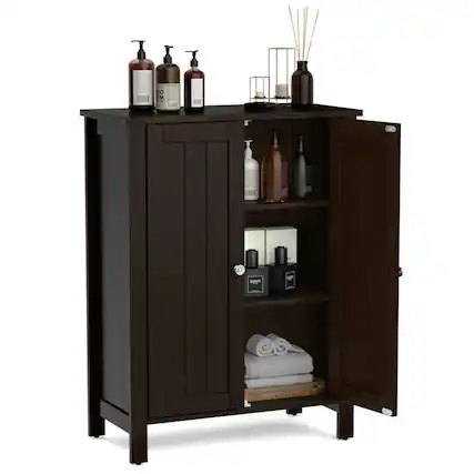 Front. Kadyn - 2Door Bathroom Floor Storage Cabinet Space Saver OrganizerBrown Bathroom Cabinets for Entryway Storage Home - Brown.