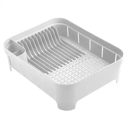 Front. OU - OU Dish Drying Rack for Kitchen Counter, Freestanding Plastic Dish Strainer with Utensil Holder - White - White.