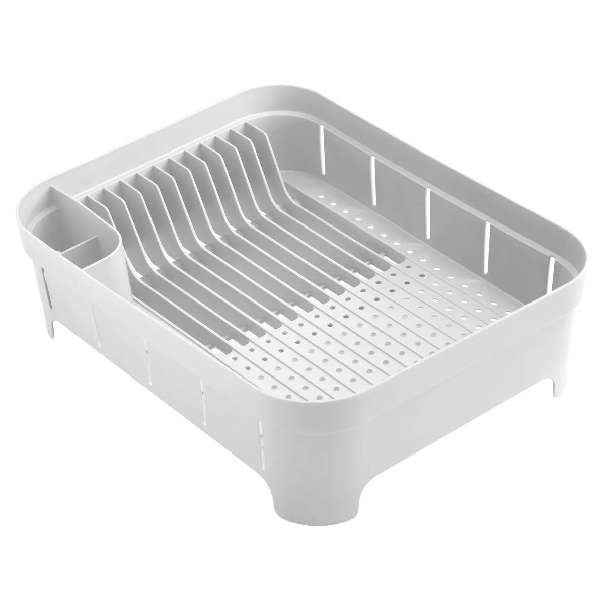 Front. OU - OU Dish Drying Rack for Kitchen Counter, Freestanding Plastic Dish Strainer with Utensil Holder - White - White.