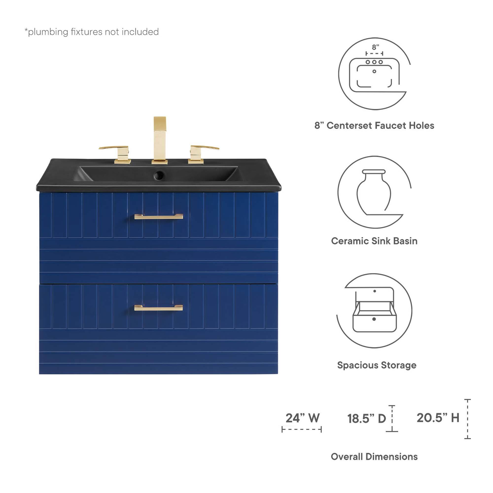 *plumbing fixtures not included

8" Centerset Faucet Holes

Ceramic Sink Basin

Spacious Storage

24" W x 18.5" D x 20.5" H Overall Dimensions