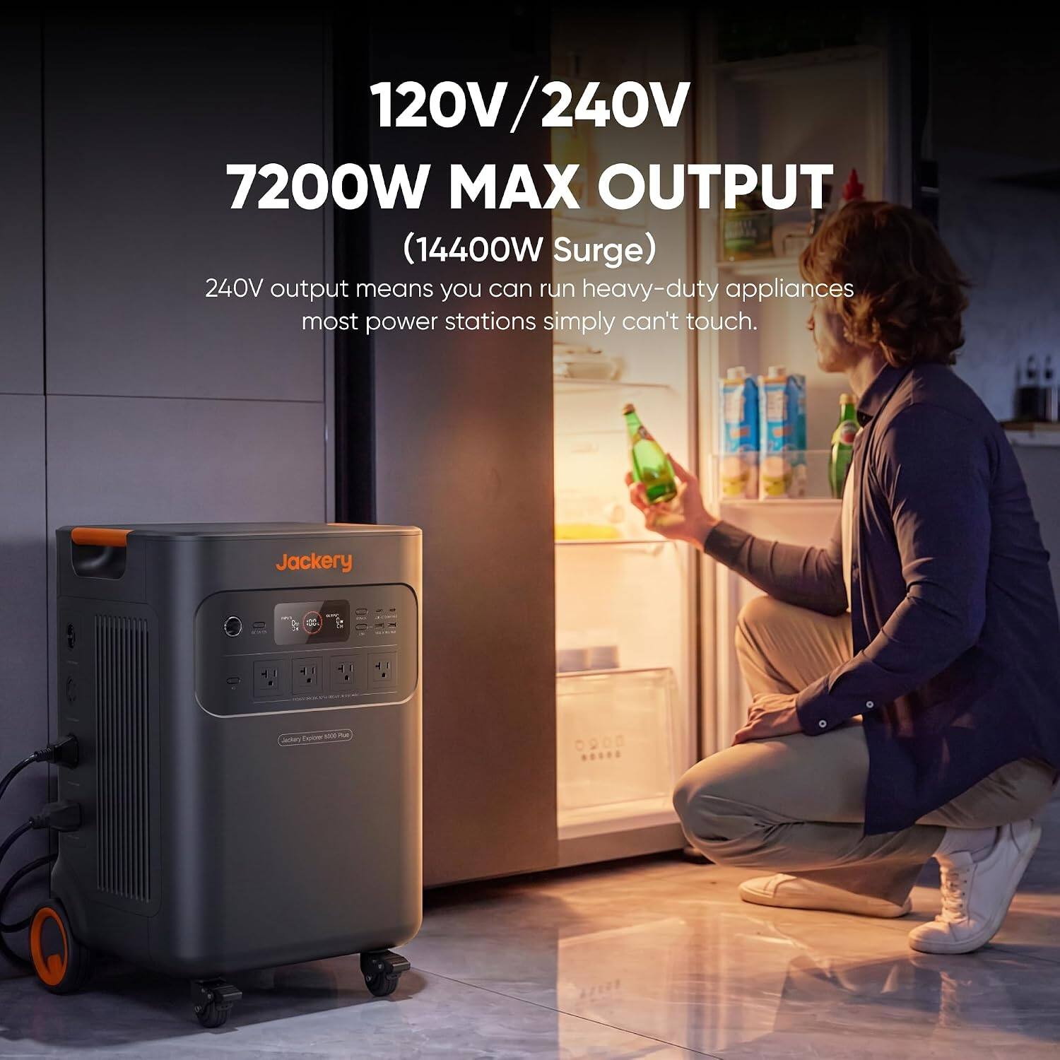 20V/240V 7200W MAX OUTPUT (14400W Surge)  
240V output means you can run heavy-duty appliances most power stations simply can't touch.  
Jackery  
SUEM  
1000 LA