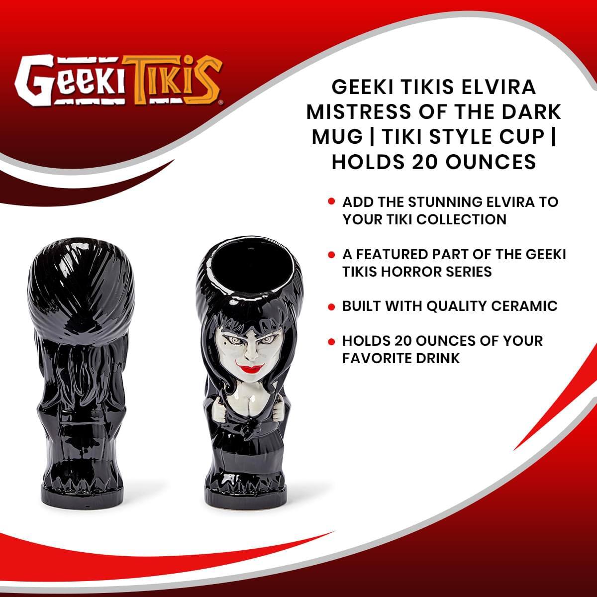 Geeki Tikis Elvira Mistress of the Dark Mug | Tiki Style Cup | Holds 20 Ounces

- Add the stunning Elvira to your Tiki collection
- A featured part of the Geeki Tikis Horror Series
- Built with quality ceramic
- Holds 20 ounces of your favorite drink