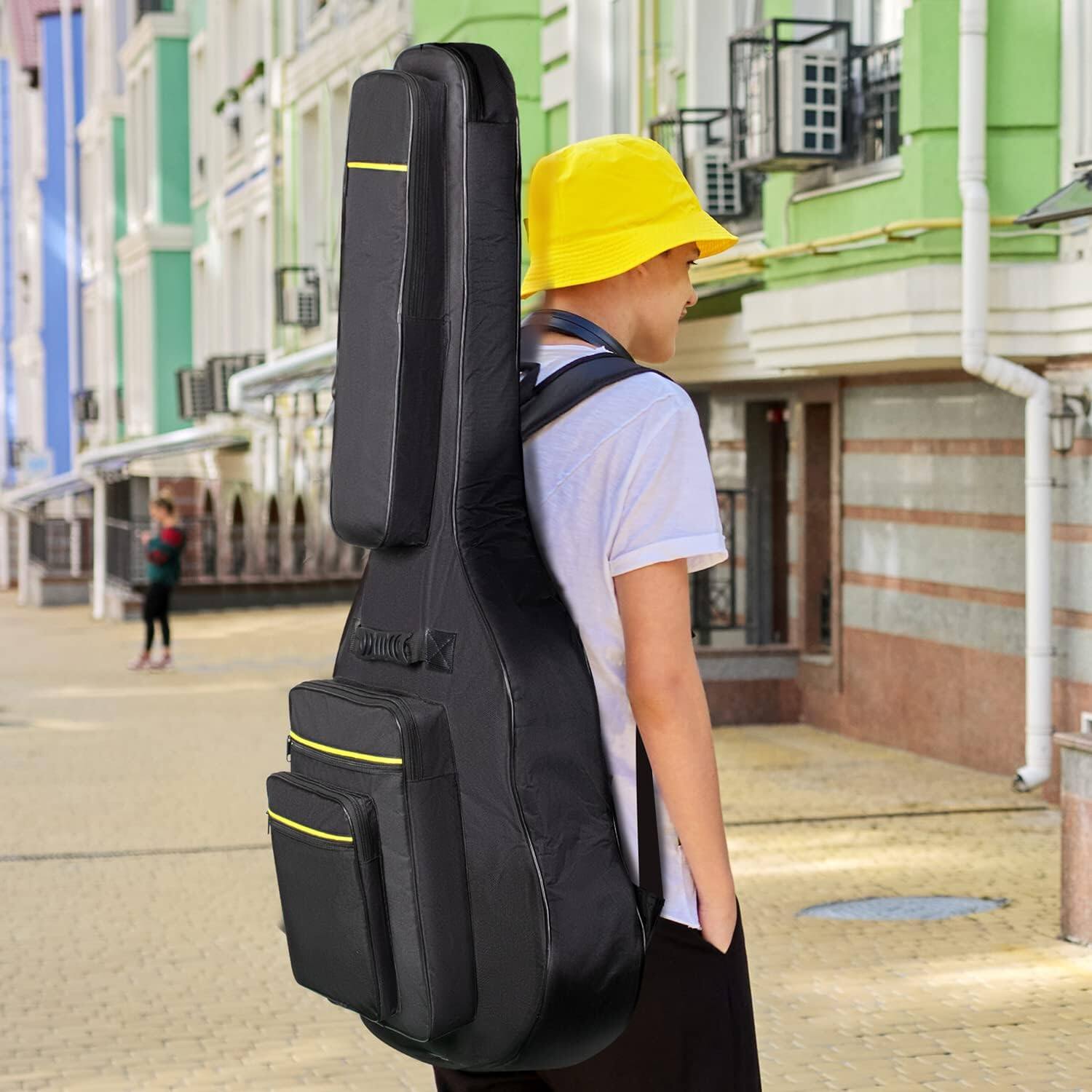 Alt View 3. CAHAYA - CAHAYA 44 Inch Guitar Bag for Jumbo and Dreadnought Yellow Line Guitar Case 0.47in Thick Padding Water Resistent CY0284.