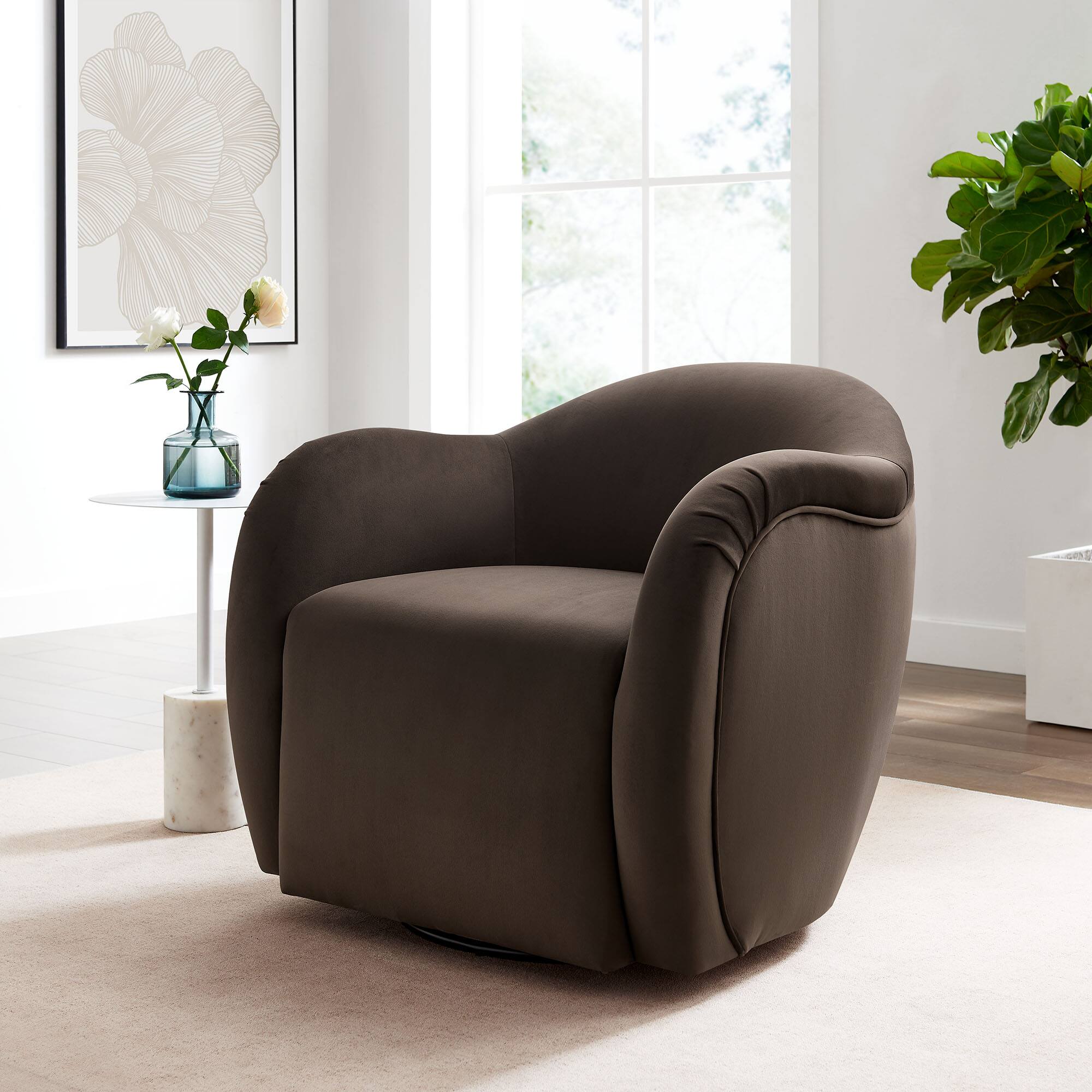 Alt View 4. Modway - Compose Performance Velvet Swivel Armchair by Modway - Brown.