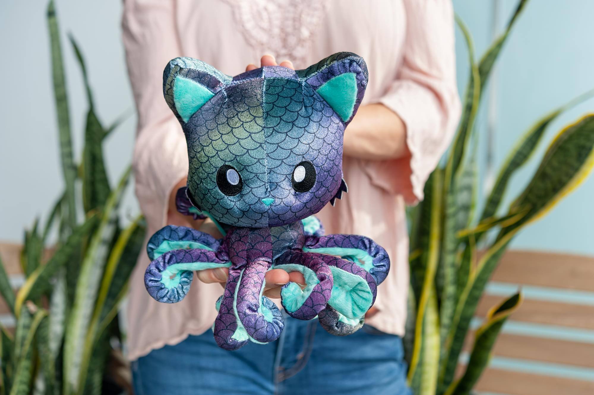 Alt View 4. Tentacle Kitty - Tentacle Kitty 8 Inch Plush Animal | Deep Sea Kitty - Blue.