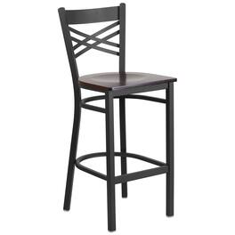 Flash Furniture - HERCULES Series Black ''X'' Back Metal Restaurant Barstool - Walnut Wood Seat - Brown